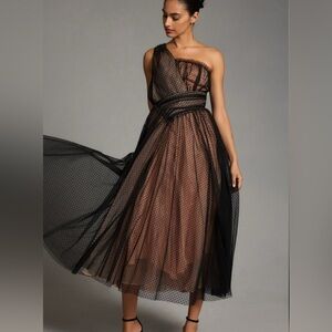 Anthropologie Black and Brown One Shoulder Dress